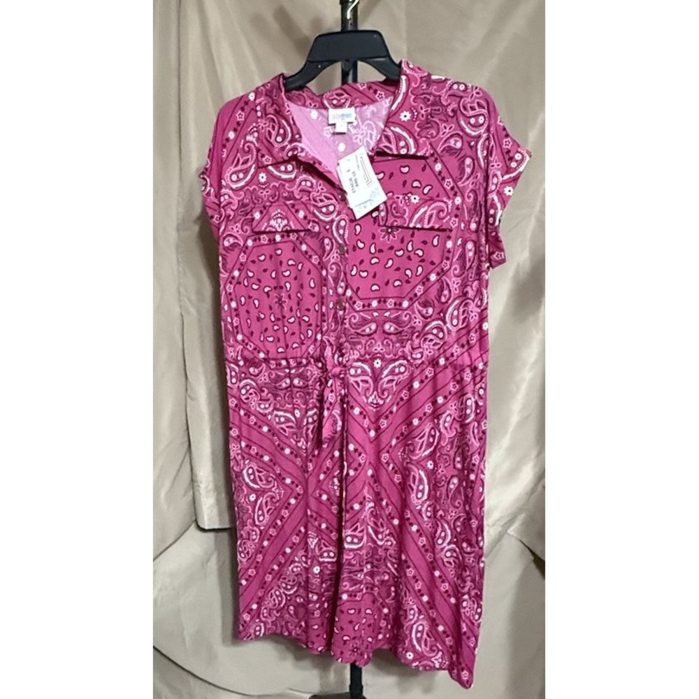 LulaRoe  Stacie Dress Women's Size S Button Front, Tie Waist,‎ Pink NWT
